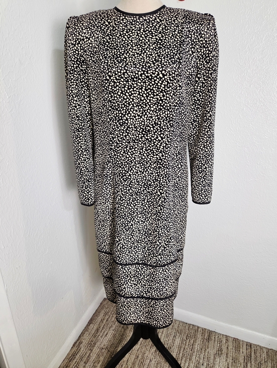 Leslie Fay Dresses & Skirts - Leslie Fay Vintage Black & Beige Dotted Midi-Dress with Black Trim, Size 10